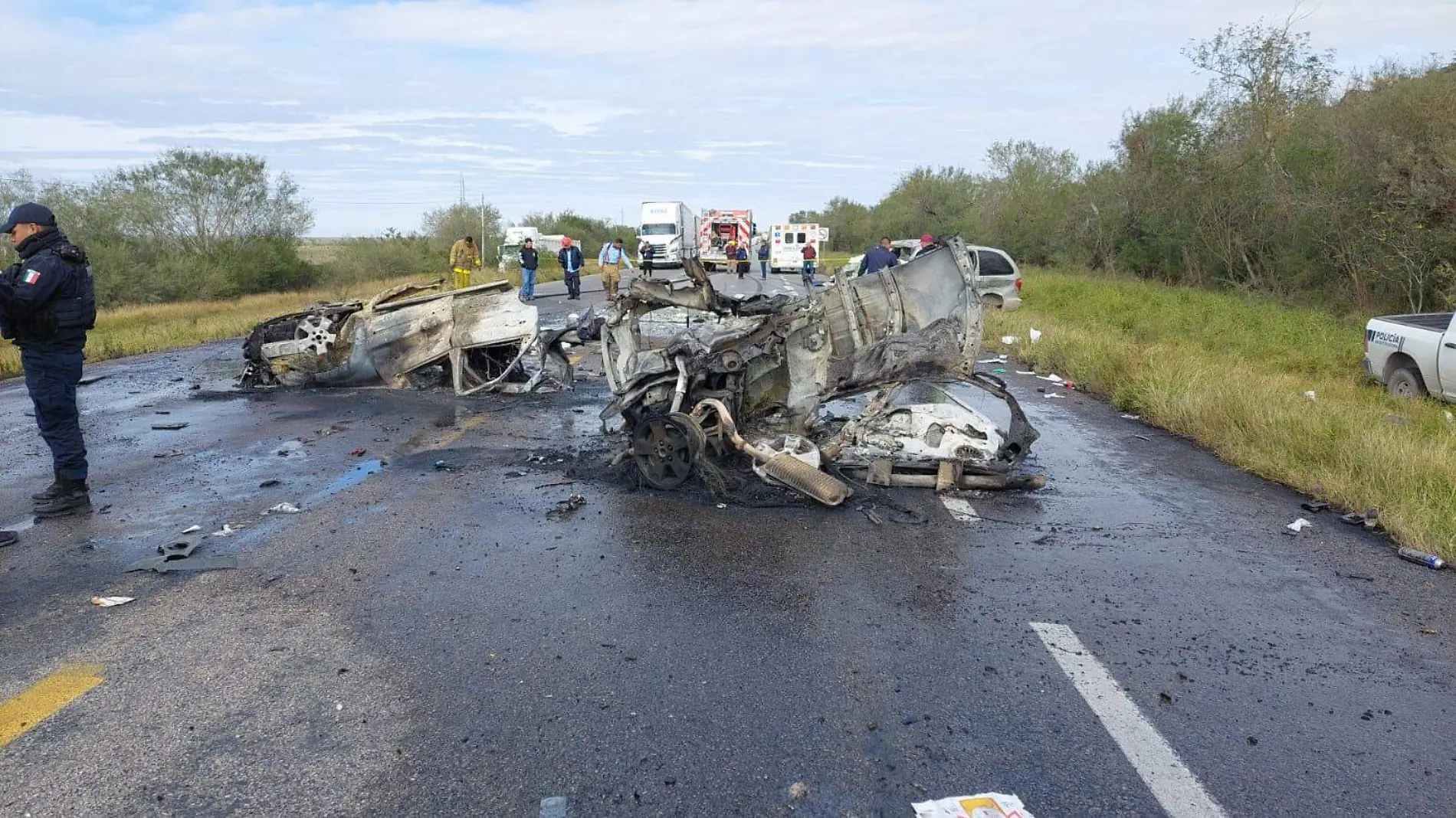 Accidente carretero registrado en San Fernando, Tamaulipas